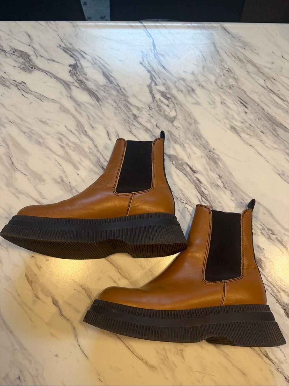 Ganni Tan Chelsea Platform Boots/Creepers โ Size 38/7.5